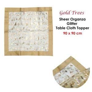 Darrahopens Home & Garden > Kitchenware Christmas Gold Trees Sheer Organza Glitter Table Cloth Topper 90 x 90 cm