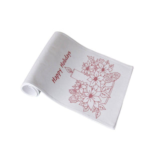 Darrahopens Home & Garden > Kitchenware Christmas Print White Table Runner 33 x 180cm Happy Holidays