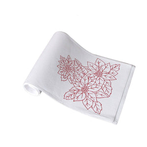 Darrahopens Home & Garden > Kitchenware Christmas Print White Table Runner 33 x 180cm Poinsettia