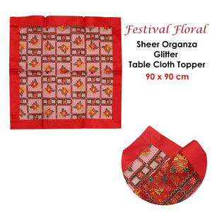 Darrahopens Home & Garden > Kitchenware Christmas Red Festival Floral Sheer Organza Glitter Table Cloth Topper 90 x 90 cm