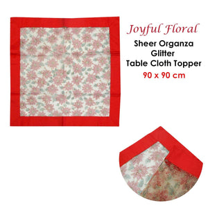 Darrahopens Home & Garden > Kitchenware Christmas Red Joyful Floral Sheer Organza Glitter Table Cloth Topper 90 x 90 cm