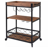 Darrahopens Home & Garden > Kitchenware EKKIO 3 Tiers Kitchen Serving Wine Cart Trolley with Wine Rack (Walnut)