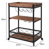 Darrahopens Home & Garden > Kitchenware EKKIO 3 Tiers Kitchen Serving Wine Cart Trolley with Wine Rack (Walnut)