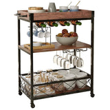 Darrahopens Home & Garden > Kitchenware EKKIO 3 Tiers Kitchen Serving Wine Cart Trolley with Wine Rack (Walnut)