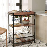 Darrahopens Home & Garden > Kitchenware EKKIO 3 Tiers Kitchen Serving Wine Cart Trolley with Wine Rack (Walnut)