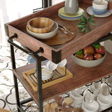 Darrahopens Home & Garden > Kitchenware EKKIO 3 Tiers Kitchen Serving Wine Cart Trolley with Wine Rack (Walnut)