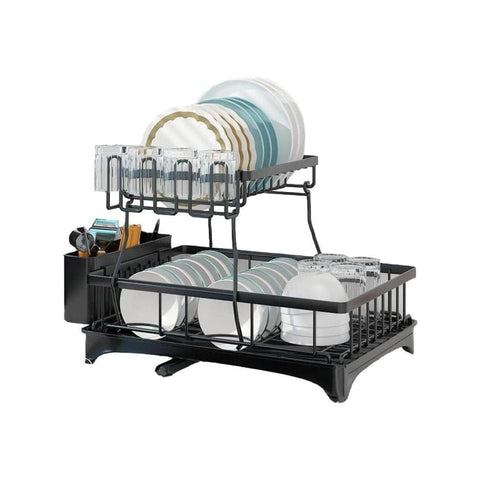 Darrahopens Home & Garden > Kitchenware Gominimo 2 Tier Dish Drying Rack with Drain Board and Drip Tray Kitchen Counter