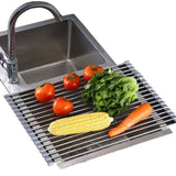 Darrahopens Home & Garden > Kitchenware Kitchen Roll-Up Dish Drying Rack Foldable Drainer Over Sink 304-Stainless Steel(Large:47*37cm)