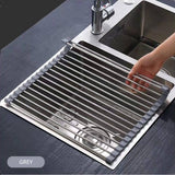 Darrahopens Home & Garden > Kitchenware Kitchen Roll-Up Dish Drying Rack Foldable Drainer Over Sink 304-Stainless Steel(Large:47*37cm)