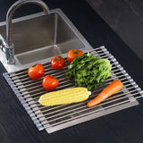 Darrahopens Home & Garden > Kitchenware Kitchen Roll-Up Dish Drying Rack Foldable Drainer Over Sink 304-Stainless Steel(Large:47*37cm)