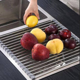 Darrahopens Home & Garden > Kitchenware Kitchen Roll-Up Dish Drying Rack Foldable Drainer Over Sink 304-Stainless Steel(Large:47*37cm)