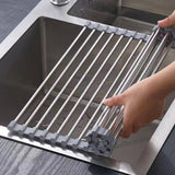 Darrahopens Home & Garden > Kitchenware Kitchen Roll-Up Dish Drying Rack Foldable Drainer Over Sink 304-Stainless Steel(Medium:47*30cm)