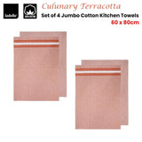 Darrahopens Home & Garden > Kitchenware Ladelle Culinary Terracotta Cotton Set of 4 Jumbo Kitchen Towels 60 x 80 cm