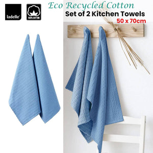 Darrahopens Home & Garden > Kitchenware Ladelle Eco Recycled Cotton Set of 2 Cotton Kitchen Towels Blue 50 x 70 cm