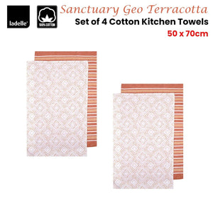 Darrahopens Home & Garden > Kitchenware Ladelle Sanctuary Geo Terracotta Set of 4 Cotton Kitchen Towels 45 x 70 cm