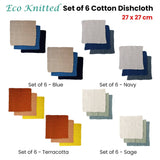 Darrahopens Home & Garden > Kitchenware Ladelle Set of 6 Eco Knitted Cotton Dishcloth 27 x 27cm Blue