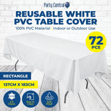 Darrahopens Home & Garden > Kitchenware Party Central 72PCE Table Cloth PVC White Waterproof Reusable 137 x 183cm