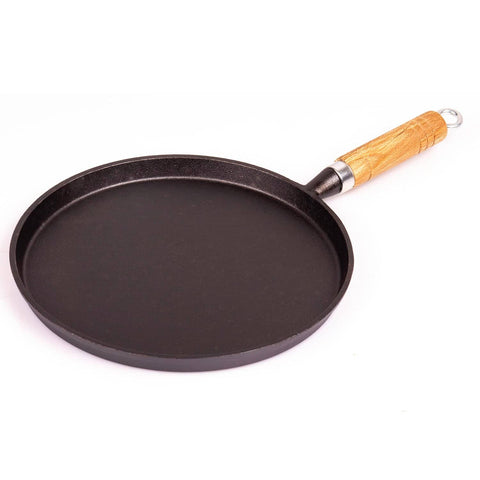 Darrahopens Home & Garden > Kitchenware Pre-Seasoned 26cm Cast Iron Fry Pan Cookware Heat-Resistant Wooden Handle