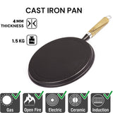 Darrahopens Home & Garden > Kitchenware Pre-Seasoned 26cm Cast Iron Fry Pan Cookware Heat-Resistant Wooden Handle