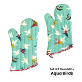 Darrahopens Home & Garden > Kitchenware Set of 2 100% Cotton Printed Oven Mitts 34 x 15 cm Aqua Birds