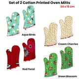 Darrahopens Home & Garden > Kitchenware Set of 2 100% Cotton Printed Oven Mitts 34 x 15 cm Aqua Birds