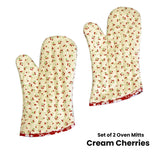 Darrahopens Home & Garden > Kitchenware Set of 2 100% Cotton Printed Oven Mitts 34 x 15 cm Cream Cherries