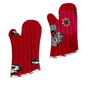 Darrahopens Home & Garden > Kitchenware Set of 2 100% Cotton Printed Oven Mitts 34 x 15 cm Red Floral
