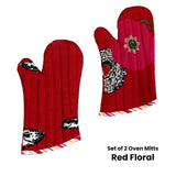 Darrahopens Home & Garden > Kitchenware Set of 2 100% Cotton Printed Oven Mitts 34 x 15 cm Red Floral