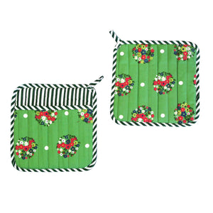 Darrahopens Home & Garden > Kitchenware Set of 2 100% Cotton Printed Pot Holders 22 x 22 cm Green Blossom