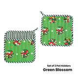 Darrahopens Home & Garden > Kitchenware Set of 2 100% Cotton Printed Pot Holders 22 x 22 cm Green Blossom