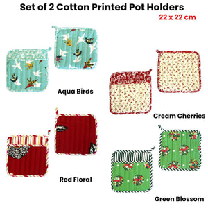 Darrahopens Home & Garden > Kitchenware Set of 2 100% Cotton Printed Pot Holders 22 x 22 cm Green Blossom