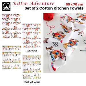 Darrahopens Home & Garden > Kitchenware Set of 2 Kitten Adventures Cotton Kitchen Tea Towels 50 x 70 cm Ball of Yarn