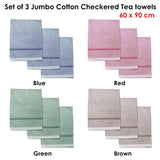 Darrahopens Home & Garden > Kitchenware Set of 3 Jumbo Cotton Checkered Tea Towels 60 x 90 cm Green