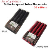 Darrahopens Home & Garden > Kitchenware Set of 4 Jacquard Satin Letters Table Placemats Black 30 x 45cm