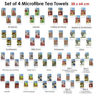 Darrahopens Home & Garden > Kitchenware Set of 4 Microfibre Printed Tea Towels All Pieces