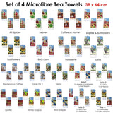 Darrahopens Home & Garden > Kitchenware Set of 4 Microfibre Printed Tea Towels All Pieces