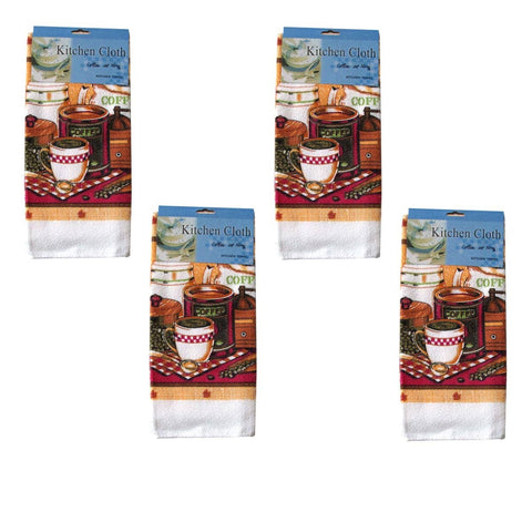 Darrahopens Home & Garden > Kitchenware Set of 4 Microfibre Printed Tea Towels Coffee at Home