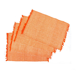 Darrahopens Home & Garden > Kitchenware Set of 4 Ribbed Cotton Placemats 33 x 48 cm Orange Fringe