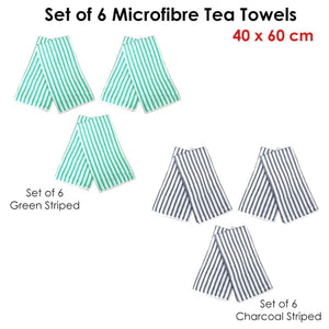 Darrahopens Home & Garden > Kitchenware Set of 6 Microfibre Striped Tea Towels Charcoal