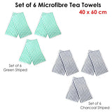 Darrahopens Home & Garden > Kitchenware Set of 6 Microfibre Striped Tea Towels Charcoal