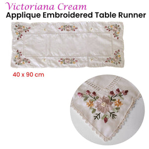 Darrahopens Home & Garden > Kitchenware Victoriana Cream Applique Embroidered Table Runner 40 x 90 cm