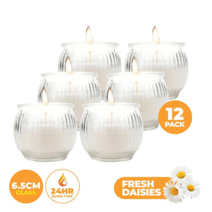 Darrahopens Home & Garden > Laundry & Cleaning Perfect Scent 12PCE Fresh Daisies Scented Fragrant Candle Glass Holder 6.5cm