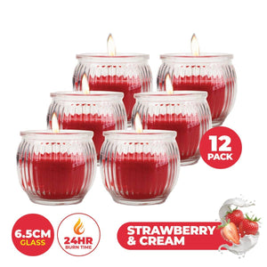 Darrahopens Home & Garden > Laundry & Cleaning Perfect Scent 12PCE Strawberry & Cream Fragrant Candle Glass Holder 6.5cm