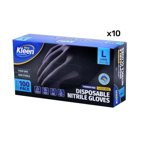 Darrahopens Home & Garden > Laundry & Cleaning Xtra Kleen 1000PCE Disposable Nitrile Gloves Black Latex Powder Free Size L