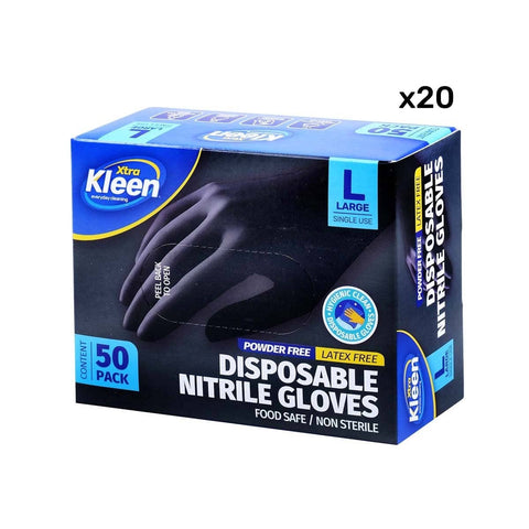 Darrahopens Home & Garden > Laundry & Cleaning Xtra Kleen 1000PCE Disposable Nitrile Gloves Black Latex Powder Free Size L