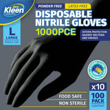 Darrahopens Home & Garden > Laundry & Cleaning Xtra Kleen 1000PCE Disposable Nitrile Gloves Black Latex Powder Free Size L