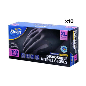 Darrahopens Home & Garden > Laundry & Cleaning Xtra Kleen 1000PCE Disposable Nitrile Gloves Black Latex Powder Free Size XL