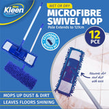 Darrahopens Home & Garden > Laundry & Cleaning Xtra Kleen 12PCE Microfibre Swivel Mop Adjustable Poll Length 76 x 127cm