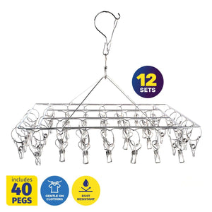 Darrahopens Home & Garden > Laundry & Cleaning Xtra Kleen 12PCE Rotating Stainless Steel Clothes Hanger With 40 Pegs