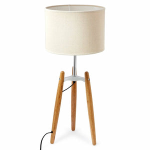 Darrahopens Home & Garden > Lighting 73cm Bamboo Tripod Table Lamp Light Modern Vintage w Beige Linen Shade